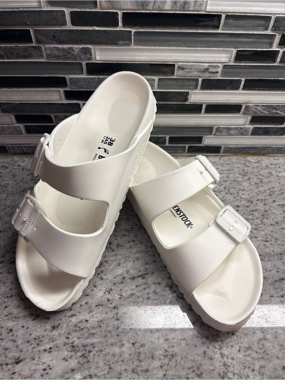 Birkenstock White Two-Strap EVA Sandals womens size 7 or mens size 5